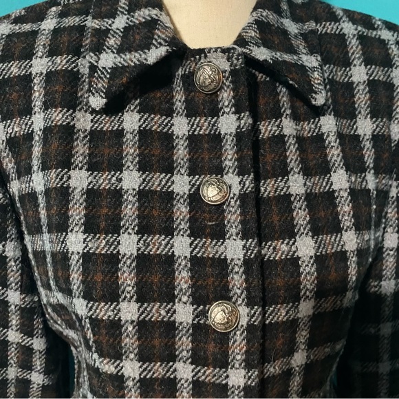 Vintage Clifford & Willis 8P Black Brown Plaid Wool Blazer Jacket - Picture 3 of 5